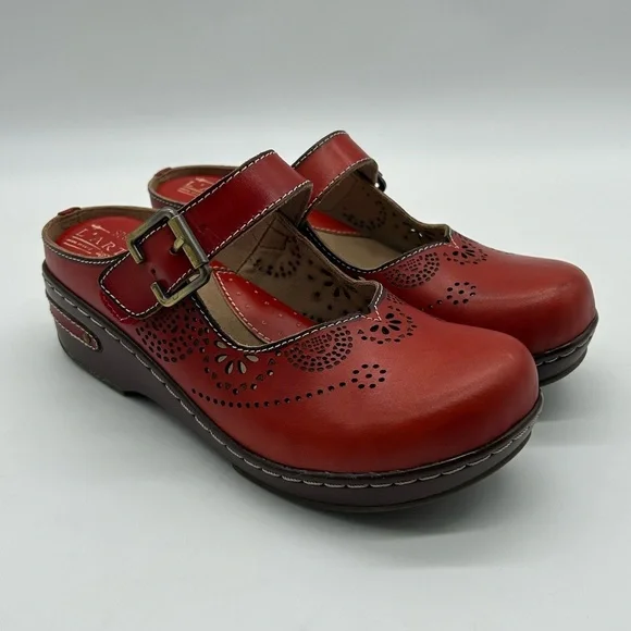 Spring Step L’Artiste Aneria Red Mary Jane Leather Clogs Size 37 (US 6.5–7) NWB - Picture 3 of 12